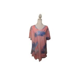 Rosriss Women’s Size 16W Tie Dye Plus Size Shirt Pink Blue Short Sleeves